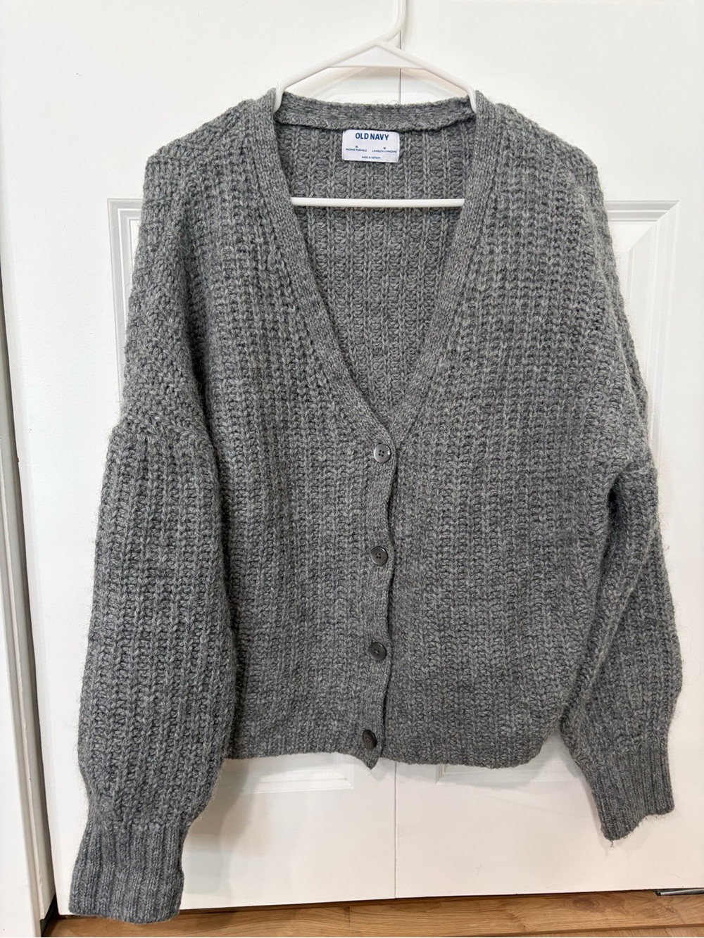 Old Navy Gray Ribbed V-Neck Button Front Cardigan